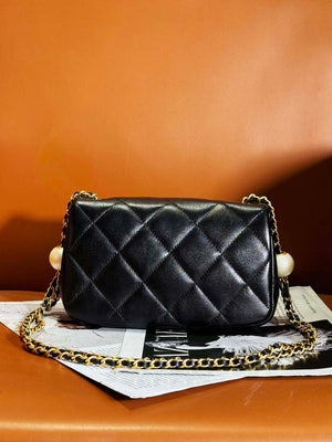 Chanel AS4861 Small Flap Bag Pearly Lambskin Imitation Pearls & Gold-Tone Metal Black - Default Title - View 3