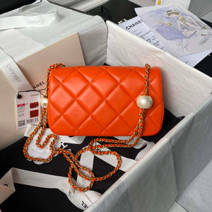 Chanel AS4861 Small Flap Bag Pearly Lambskin Imitation Pearls & Gold-Tone Metal Orange - Default Title - View 2