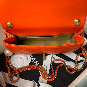 Chanel AS4861 Small Flap Bag Pearly Lambskin Imitation Pearls & Gold-Tone Metal Orange - Default Title - View 7