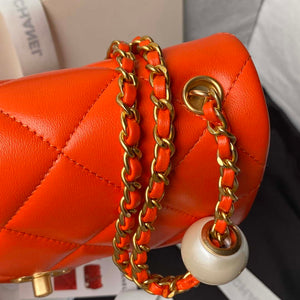 Chanel AS4861 Small Flap Bag Pearly Lambskin Imitation Pearls & Gold-Tone Metal Orange - Default Title - View 9