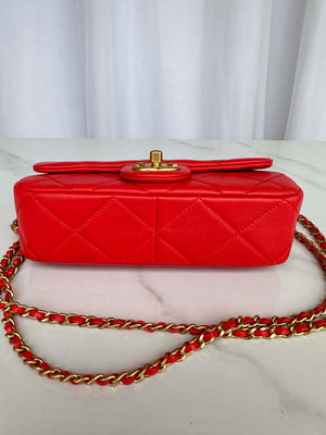 Chanel AS4861 Small Flap Bag Pearly Lambskin Imitation Pearls & Gold-Tone Metal Red - Default Title - View 2