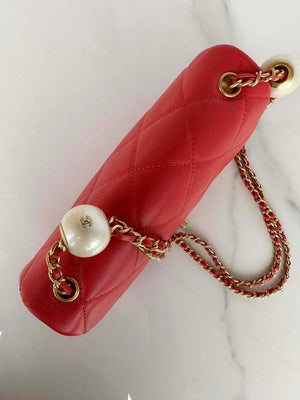 Chanel AS4861 Small Flap Bag Pearly Lambskin Imitation Pearls & Gold-Tone Metal Red - Default Title - View 4