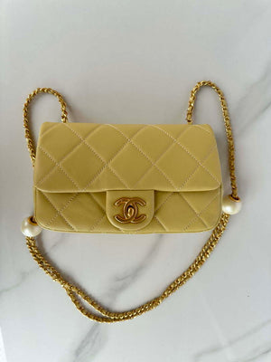 Chanel AS4861 Small Flap Bag Pearly Lambskin Imitation Pearls & Gold-Tone Metal Yellow - Default Title - View 9