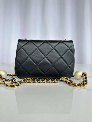 Chanel AS4868 Mini Flap Bag Pearly Lambskin Imitation Pearls & Gold-Tone Metal Black - Default Title - View 3