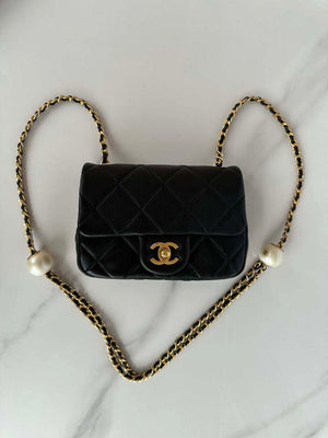 Chanel AS4868 Mini Flap Bag Pearly Lambskin Imitation Pearls & Gold-Tone Metal Black - Default Title - View 9