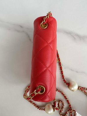 Chanel AS4868 Mini Flap Bag Pearly Lambskin Imitation Pearls & Gold-Tone Metal Red - Default Title - View 4