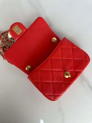 Chanel AS4868 Mini Flap Bag Pearly Lambskin Imitation Pearls & Gold-Tone Metal Red - Default Title - View 6