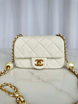Chanel AS4868 Mini Flap Bag Pearly Lambskin Imitation Pearls & Gold-Tone Metal White - Default Title - View 1