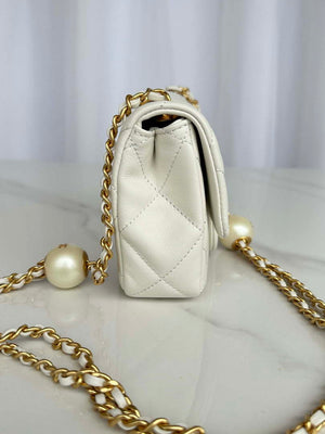 Chanel AS4868 Mini Flap Bag Pearly Lambskin Imitation Pearls & Gold-Tone Metal White - Default Title - View 3