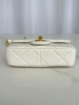 Chanel AS4868 Mini Flap Bag Pearly Lambskin Imitation Pearls & Gold-Tone Metal White - Default Title - View 6