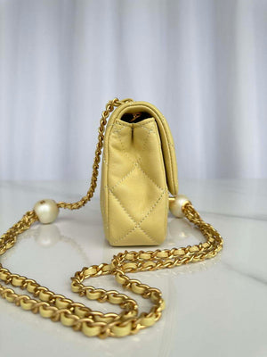 Chanel AS4868 Mini Flap Bag Pearly Lambskin Imitation Pearls & Gold-Tone Metal Yellow - Default Title - View 2
