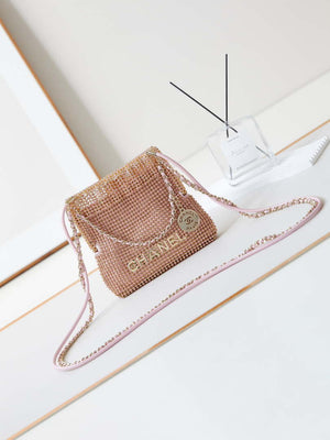 Chanel AS4894 Mini Handbag 22 bag evening bag Strass & Gold-Tone Metal Light Pink - Default Title - View 1