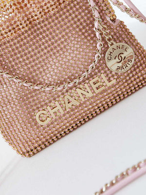 Chanel AS4894 Mini Handbag 22 bag evening bag Strass & Gold-Tone Metal Light Pink - Default Title - View 2