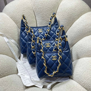 Chanel AS4912 Meduim Hobo Shiny Lambskin & Gold-Tone Metal Navy Blue - Default Title - View 10