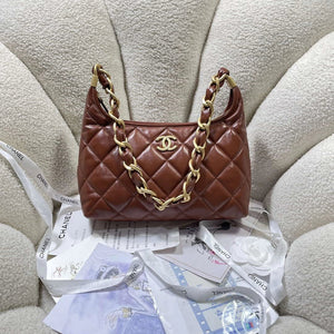 Chanel AS4912 Meduim Hobo Shiny Lambskin & Gold-Tone Metal Brown - Default Title - View 1