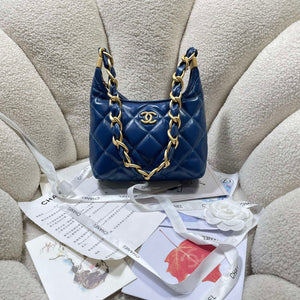 Chanel AS4922 Small Hobo Shiny Lambskin & Gold-Tone Metal Navy Blue - Default Title - View 1