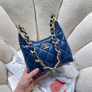 Chanel AS4922 Small Hobo Shiny Lambskin & Gold-Tone Metal Navy Blue - Default Title - View 2