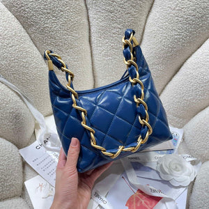 Chanel AS4922 Small Hobo Shiny Lambskin & Gold-Tone Metal Navy Blue - Default Title - View 4