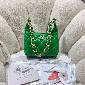 Chanel AS4922 Small Hobo Shiny Lambskin & Gold-Tone Metal Green - Default Title - View 1