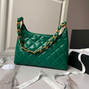 Chanel AS4923 Large Hobo Shiny Lambskin & Gold-Tone Metal Dark Green - Default Title - View 2