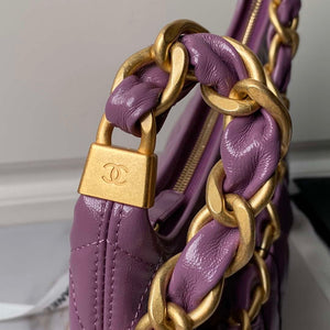 Chanel AS4923 Large Hobo Shiny Lambskin & Gold-Tone Metal Dark Purple - Default Title - View 5