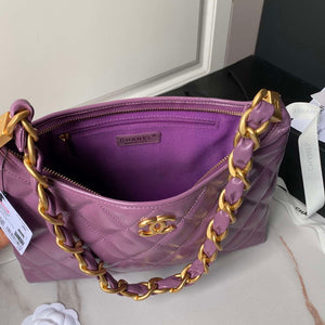 Chanel AS4923 Large Hobo Shiny Lambskin & Gold-Tone Metal Dark Purple - Default Title - View 7