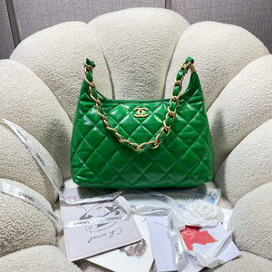 Chanel AS4923 Large Hobo Shiny Lambskin & Gold-Tone Metal Green - Default Title - View 1
