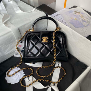 Chanel AS4958 Mini Flap bag With top handle Shiny Lambskin & Gold-Tone Metal Black - Default Title - View 1