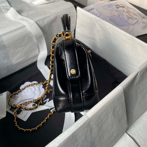Chanel AS4958 Mini Flap bag With top handle Shiny Lambskin & Gold-Tone Metal Black - Default Title - View 5
