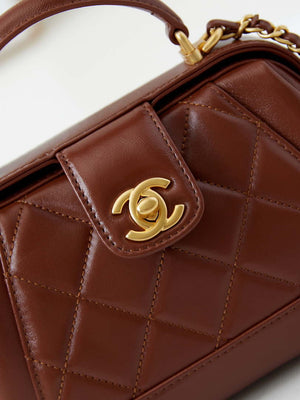 Chanel AS4958 Mini Flap bag With top handle Shiny Lambskin & Gold-Tone Metal Brown - Default Title - View 2