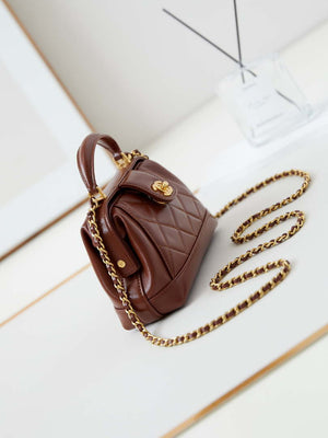 Chanel AS4958 Mini Flap bag With top handle Shiny Lambskin & Gold-Tone Metal Brown - Default Title - View 3
