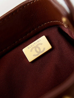 Chanel AS4958 Mini Flap bag With top handle Shiny Lambskin & Gold-Tone Metal Brown - Default Title - View 7