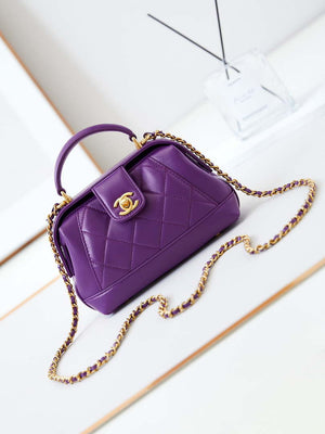Chanel AS4958 Mini Flap bag With top handle Shiny Lambskin & Gold-Tone Metal Purple - Default Title - View 1