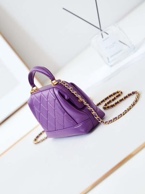 Chanel AS4958 Mini Flap bag With top handle Shiny Lambskin & Gold-Tone Metal Purple - Default Title - View 3