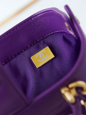 Chanel AS4958 Mini Flap bag With top handle Shiny Lambskin & Gold-Tone Metal Purple - Default Title - View 8