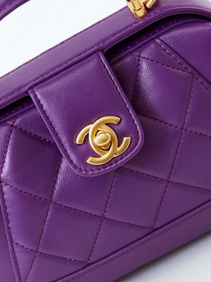 Chanel AS4958 Mini Flap bag With top handle Shiny Lambskin & Gold-Tone Metal Purple - Default Title - View 9