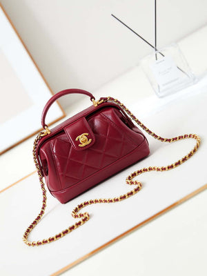 Chanel AS4958 Mini Flap bag With top handle Shiny Lambskin & Gold-Tone Metal Red - Default Title - View 1