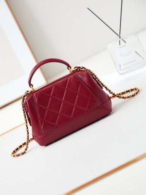 Chanel AS4958 Mini Flap bag With top handle Shiny Lambskin & Gold-Tone Metal Red - Default Title - View 5