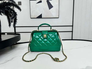 Chanel AS4959 Flap bag With top handle Shiny Lambskin & Gold-Tone Metal Green - Default Title - View 1
