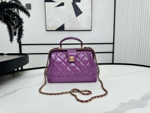 Chanel AS4959 Flap bag With top handle Shiny Lambskin & Gold-Tone Metal Purple - Default Title - View 1