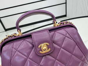 Chanel AS4959 Flap bag With top handle Shiny Lambskin & Gold-Tone Metal Purple - Default Title - View 3