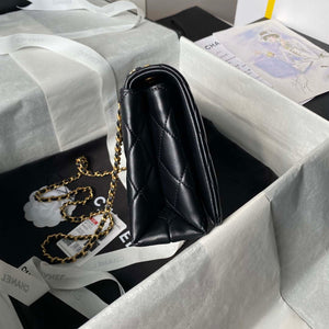 Chanel AS4967 Small Flap Bag Shiny Lambskin Enamel & Gold-Tone Metal Black - Default Title - View 9