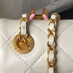 Chanel AS4967 Small Flap Bag Shiny Lambskin Enamel & Gold-Tone Metal White - Default Title - View 7