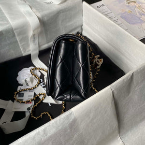 Chanel AS4973 Mini Flap Bag Shiny Lambskin Enamel & Gold-Tone Metal Black - Default Title - View 7