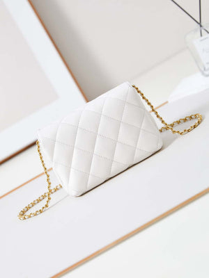 Chanel AS4986 Mini Flap bag Shiny Lambskin Imitation Pearls & Gold-Tone Metal White - Default Title - View 4