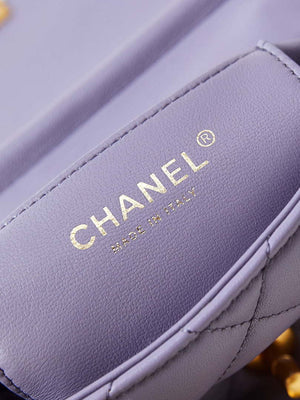 Chanel AS4986 Mini Flap bag Shiny Lambskin Imitation Pearls & Gold-Tone Metal Light Purple - Default Title - View 9