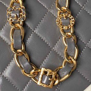 Chanel AS4992 Mini Flap Bag with Top Handle Shiny Lambskin & Gold-Tone Metal Gray - Default Title - View 4