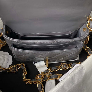Chanel AS4992 Mini Flap Bag with Top Handle Shiny Lambskin & Gold-Tone Metal Gray - Default Title - View 9