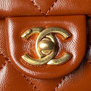 Chanel AS4992 Mini Flap Bag with Top Handle Shiny Lambskin & Gold-Tone Metal Brown - Default Title - View 3