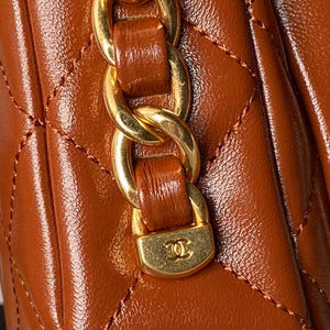 Chanel AS4992 Mini Flap Bag with Top Handle Shiny Lambskin & Gold-Tone Metal Brown - Default Title - View 5